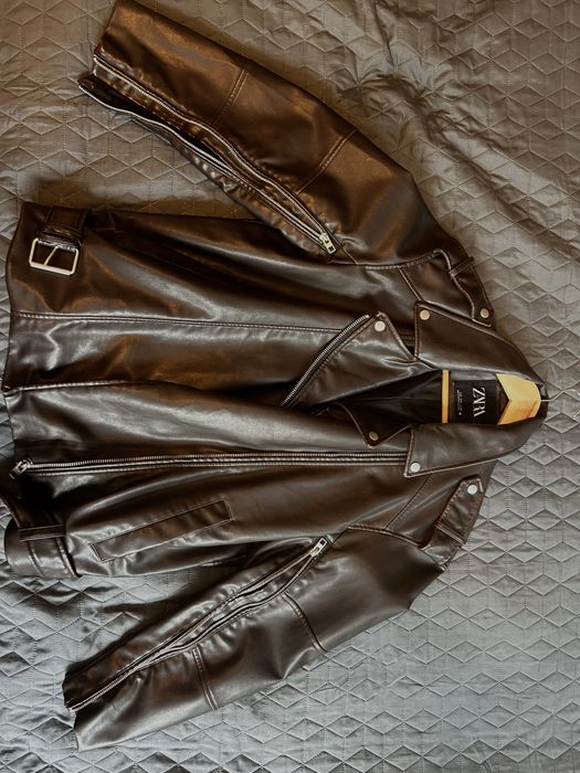 Кафяво кожено яке Zara