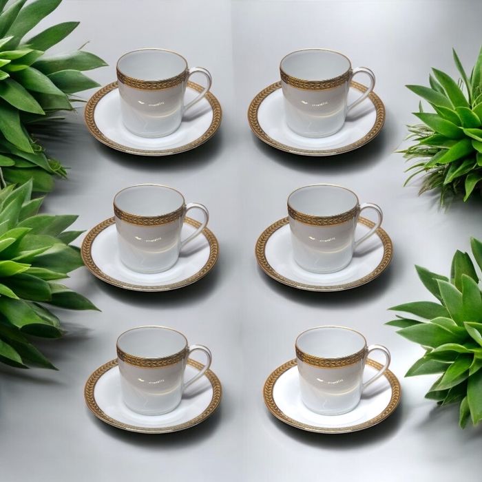 Set 6 cești cafea Limoges France, porțelan fin, aur 24k, vintage 1941