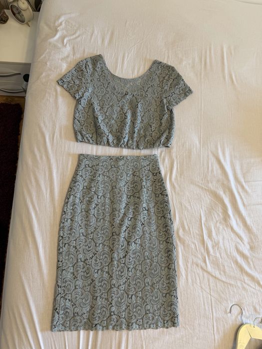 Compleu dantela Zara xs top si fusta midi