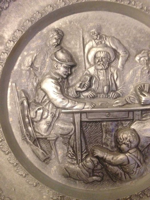 Нови! Немски калаени чинии за стена Lindenwirtin и Картоиграчи