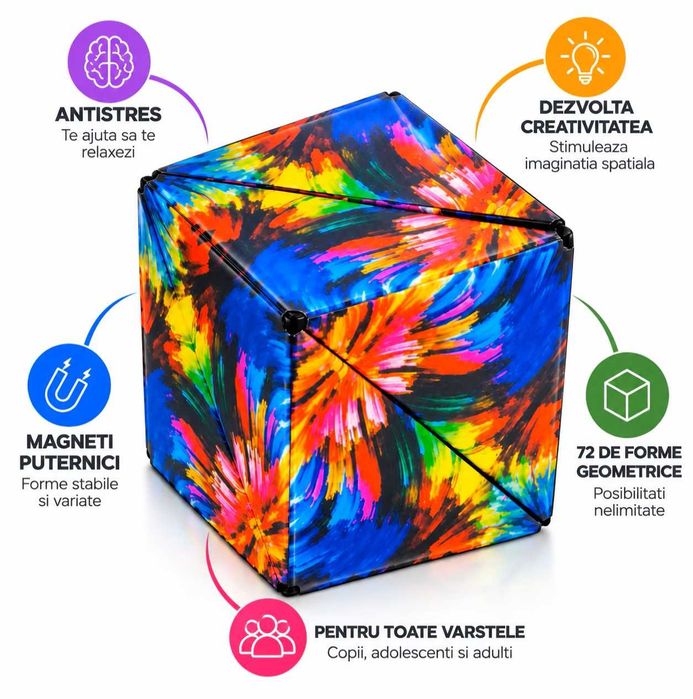 Cub magnetic antistres 3D multidimensional 72 forme geometrice 6x6cm