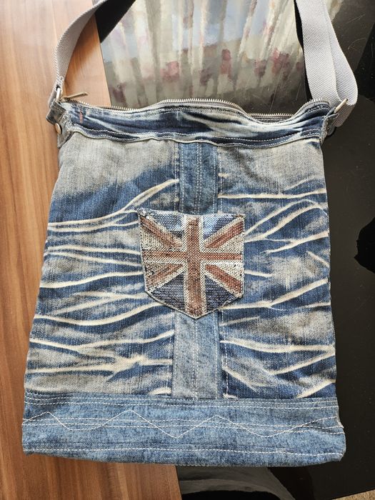 Дънкова чанта с дълга дръжка дизайн от стари дънки бохо модерна удобна