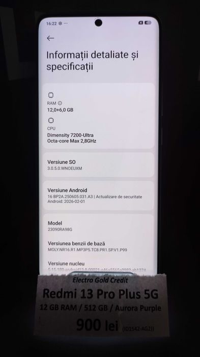 Xiaomi Redmi Note 13 Pro Plus 5G 12GB RAM/512GB/Aurora Purple/Produs impecabil! ID1542-AG2