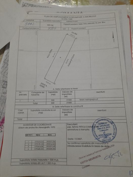 Teren intravin 500 m Popesti Leordeni Srada Viilor 55000 €