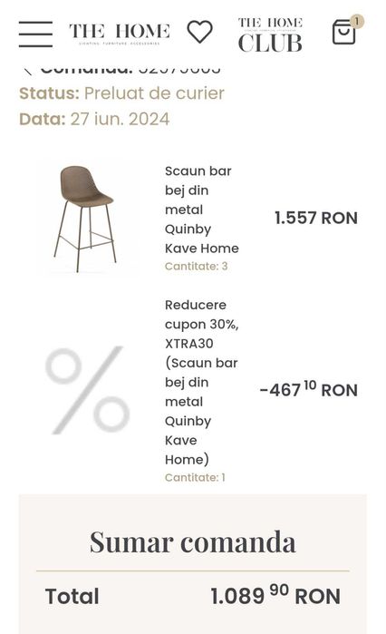 Scaun bar bej din metal Quinby Kave Home