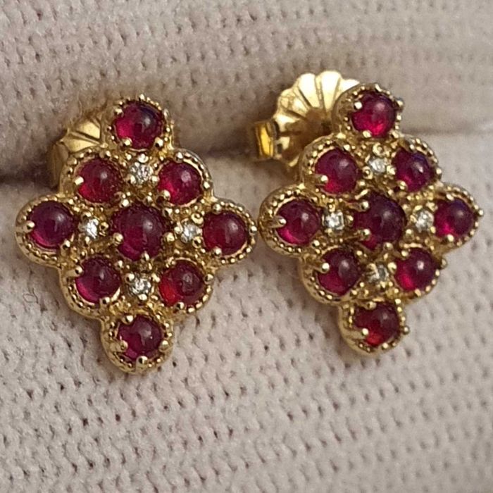 cercei aur 14k cu diamante si top rubine naturale