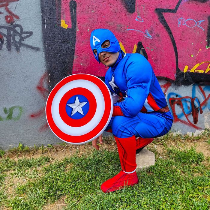 Captain America costum supererou pentru adulți realizat manual / costum cosplay cu mușchi și scut pentru evenimente și petreceri