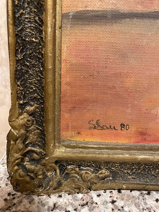 pictura veche pe panza in ulei tablou vechi pe panza in ulei tablou