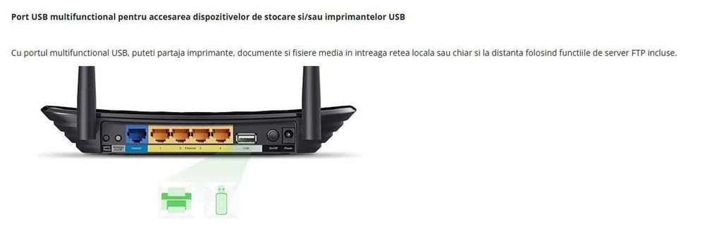 Router Gigabit Wireless WiFi TP-Link Archer C2 AC750 dual band 5GHz 802.11ac cu USB FTP