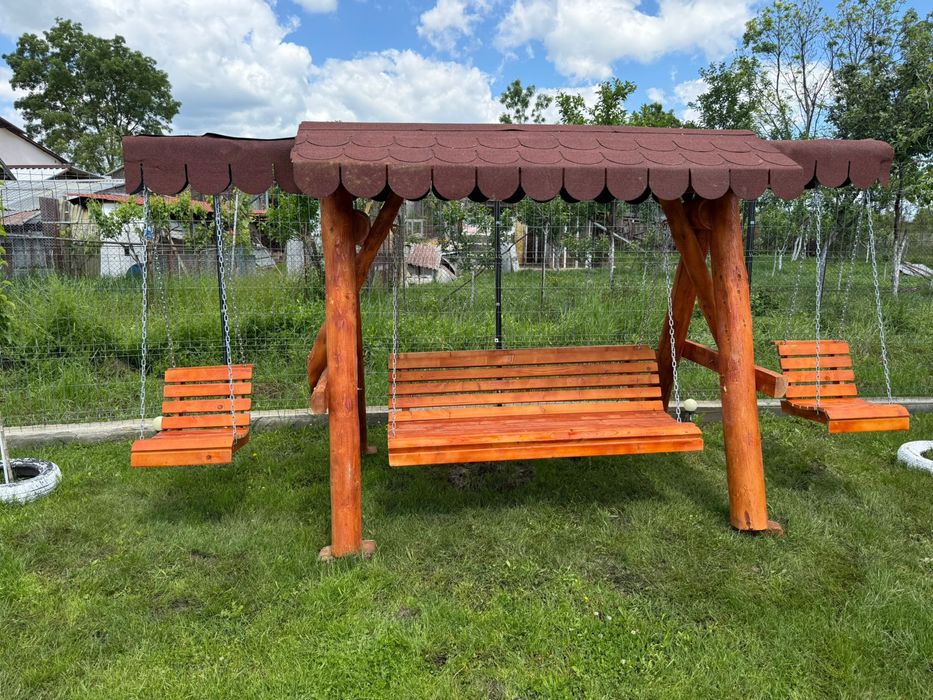 Balansoar rustic / leagan din lemn cu leagane pentru copii