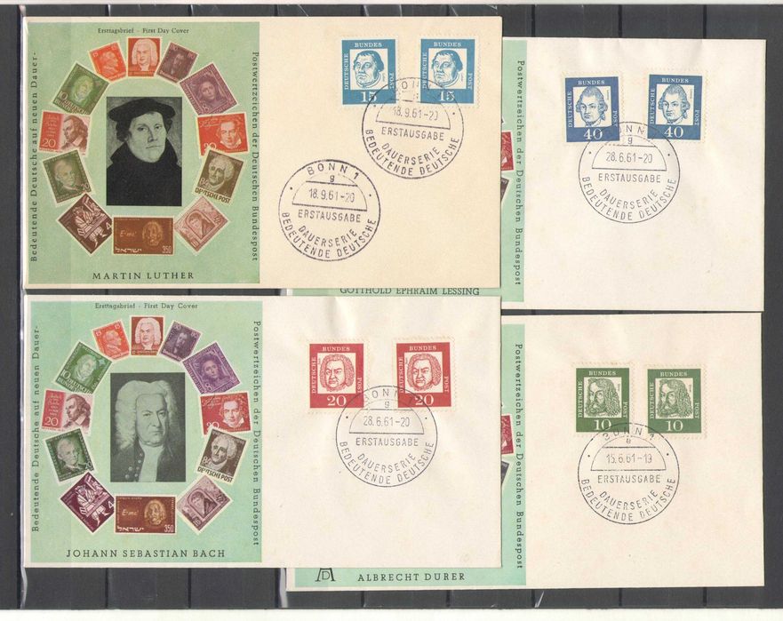 Германия 1961. Първодневен плик. Известни личности. 17 бр.