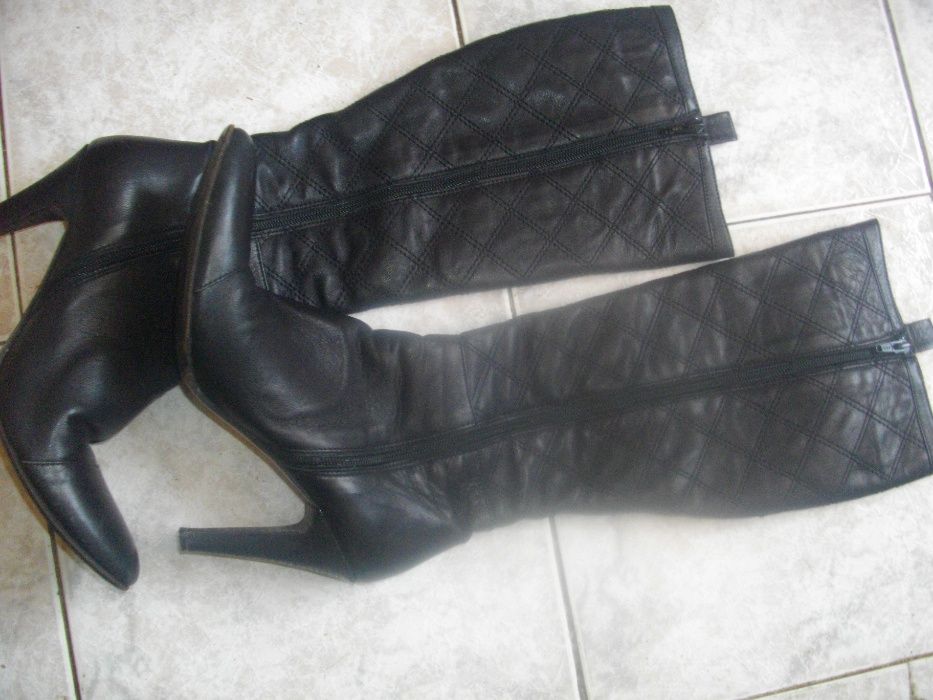 №39-Естествена Кожа-Дамски Ботуши-Чизми-Тънък Ток-REM-Почти Нови-480мм