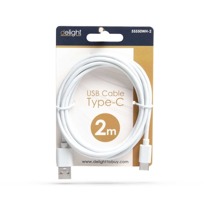 Cablu de date și încărcare rapidă USB Type-C, 2A, lungime 2m, silicon rezistent, compatibil telefoane, tablete și drone, Alb