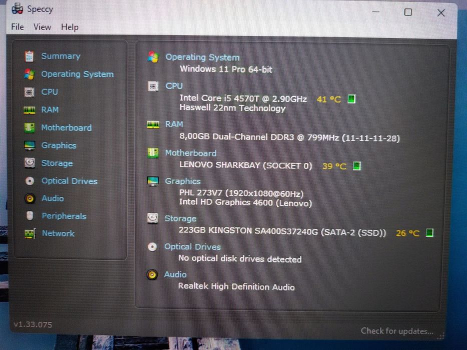 Tiny PC Lenovo i5 4570T 2,9Ghz, 8GB, 240GB SSD, Intel HD 4600, Wi-Fi Win11 Office 2024