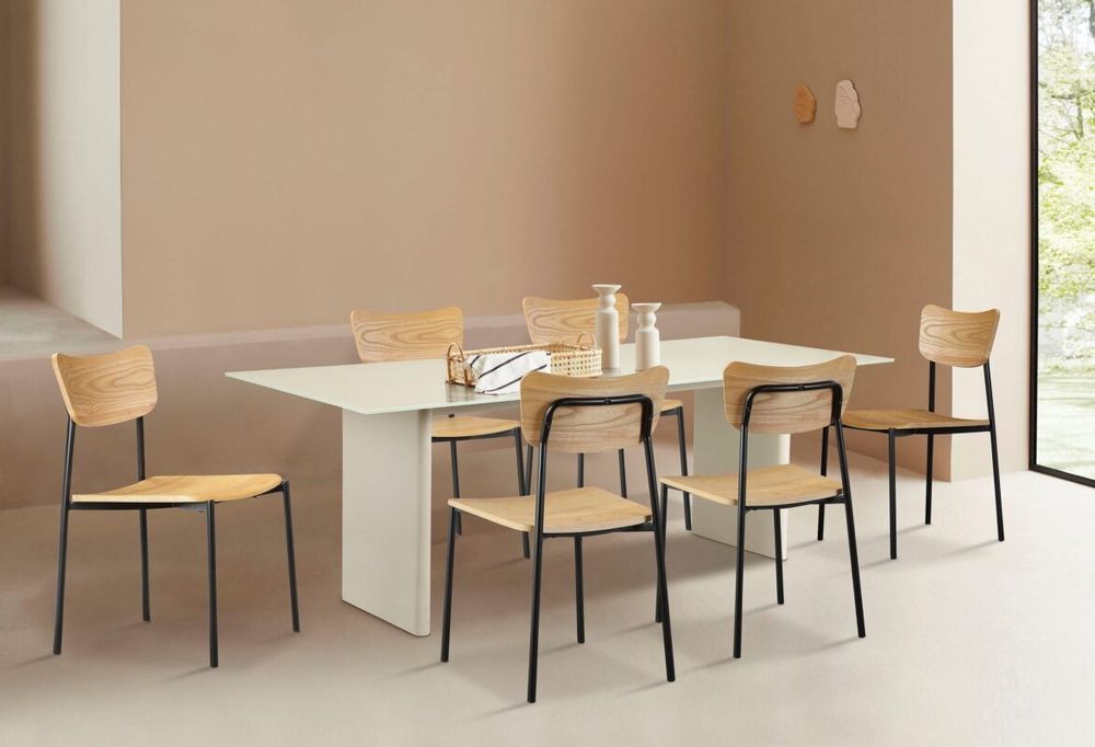 Masa Janita , Sticla , MDF , Creme , 220 cm latime