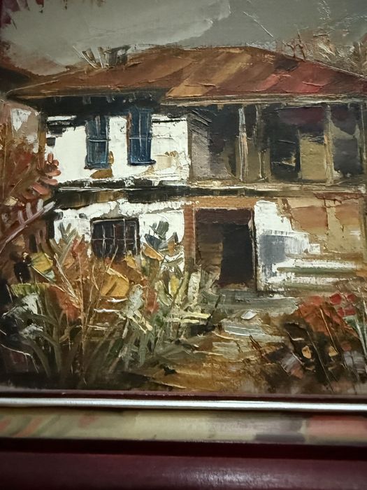 Селска къща,маслени бои,цена 150 евро.