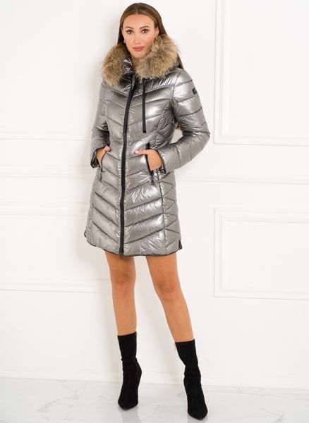 Дамско дълго зимно яке с ЕСТЕСТВЕН КОСЪМ