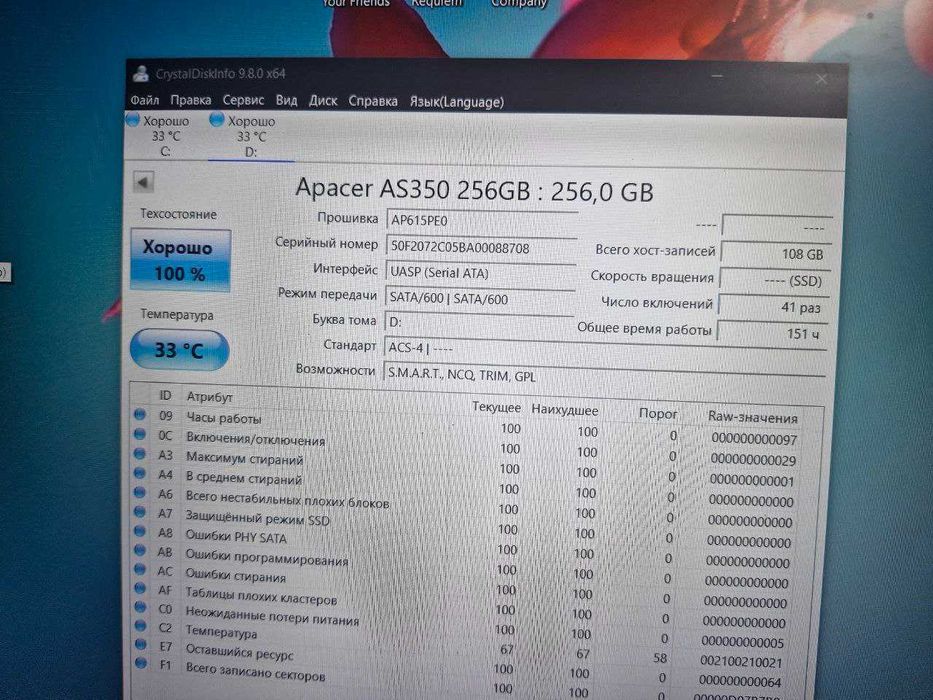 Ssd диск 256 гб Apacer, как новый