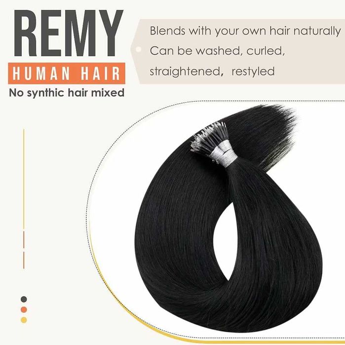 Естествена коса LaaVoo нано ринг (микро пръстени), дължина 35 см