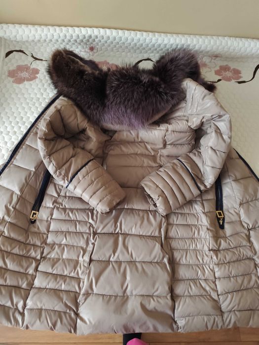 Дамско зимно яке с яка от естествена кожа