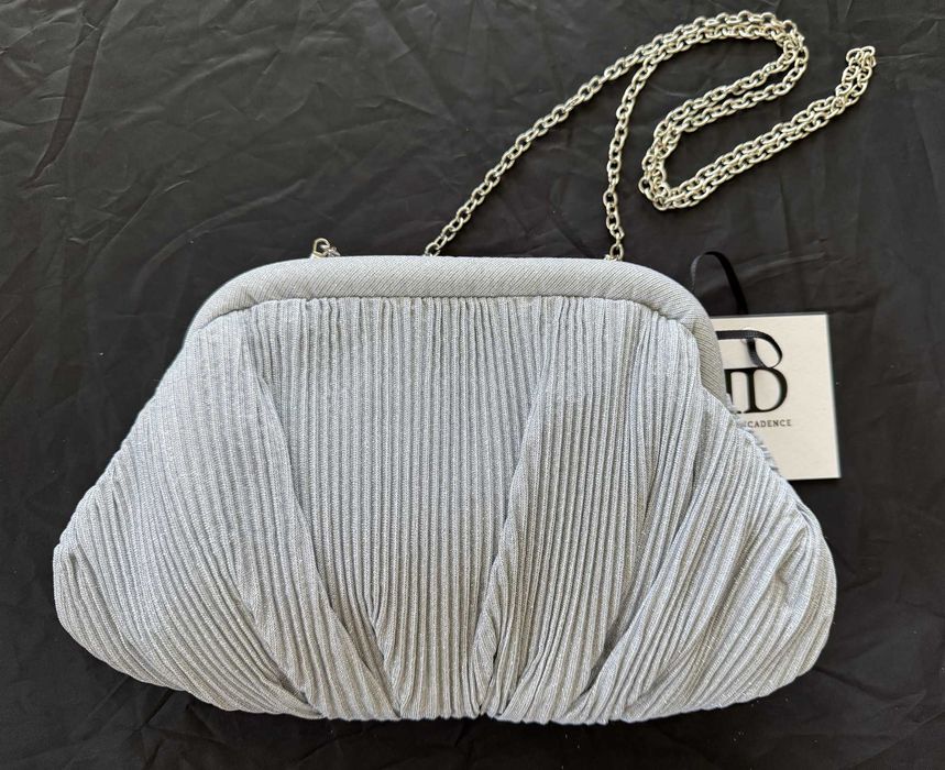 Дамска официална малка чанта клъч True Decadence в сребристо, Нова