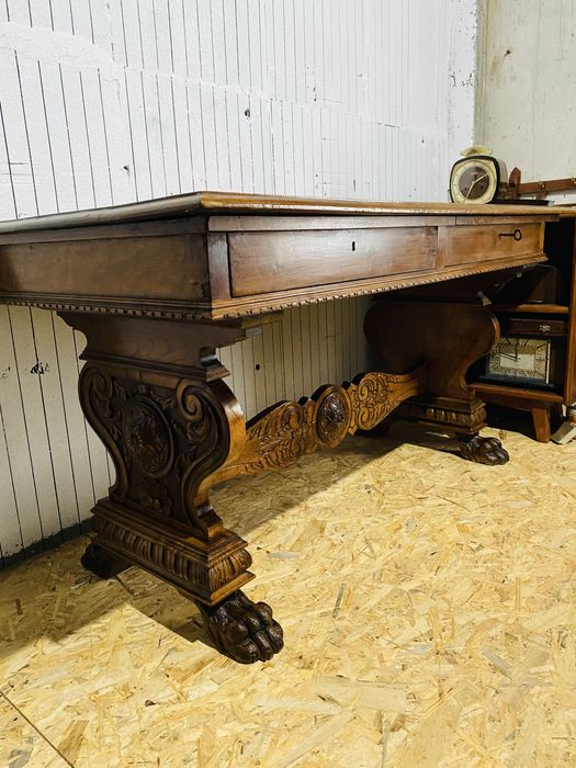 Birou Vintage Lemn Masiv Sec XIX Antic Sculptat Vechi Masa
