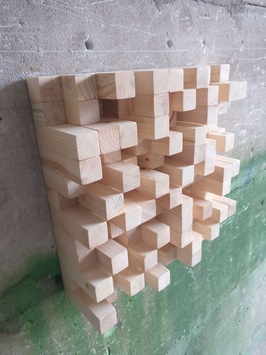 Panou acustic | skyline diffuser | tablou 3D lemn masiv, 484x484 mm