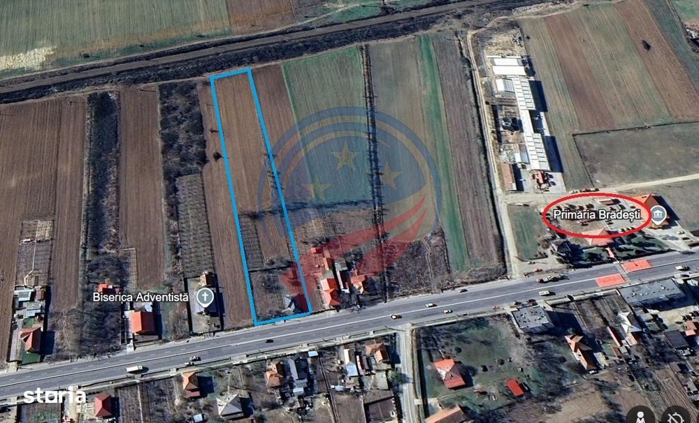 Casa Bradesti  teren  intravilan 7952 mp  deschidere 33 m la DE 70