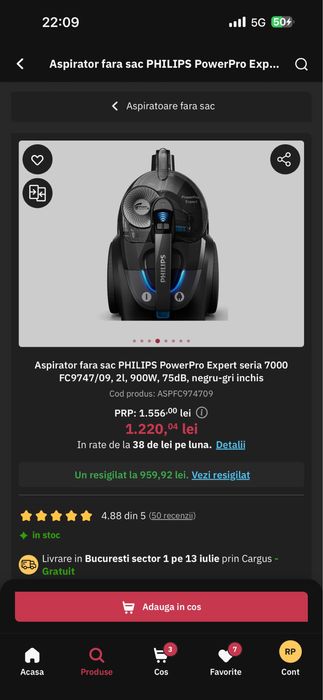 Aspirator fara sac PHILIPS PowerPro Expert seria 7000, 900W