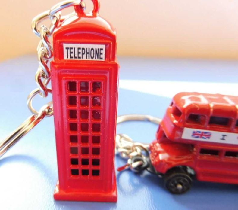 Ключодържатели 3D, метални, червен автобус, телефонна кабина, Лондон