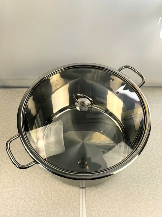 Oala inox 34x24 cm 22 litri cu capac sticla 260 lei