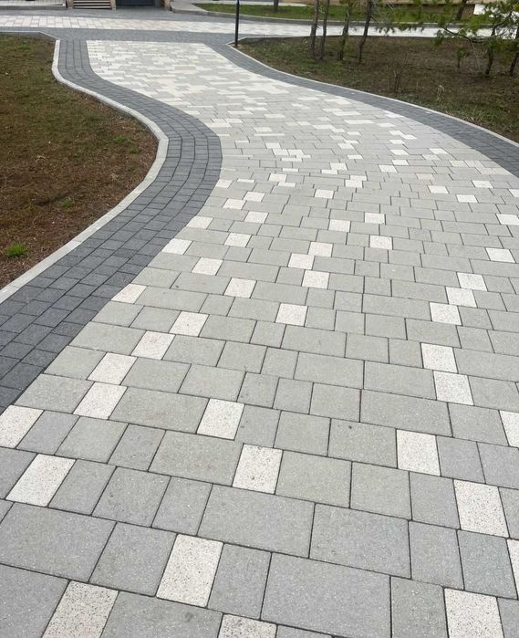 Укладка брусчатки бардюра поребрика тротуарной плитки