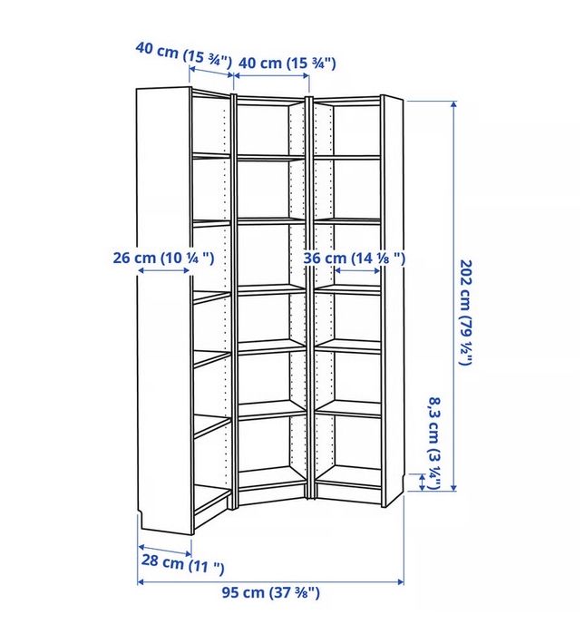 Bibliotecă Billy, Combinaţie bibliotecă/colţar, alb, 95/95x28x202 cm