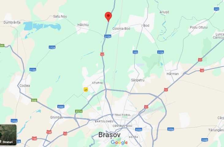 Teren + birou 1500 mp de închiriat – DN13 Hălchiu (Brașov–Sighișoara)