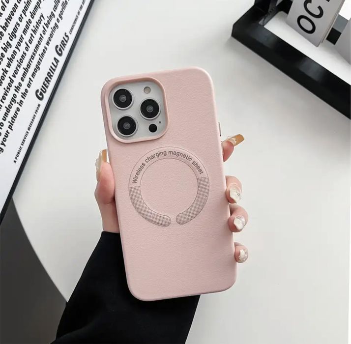 Iphone 14/15 PRO MAX PLUS Husa Magsafe imitatie Piele Interior Fin