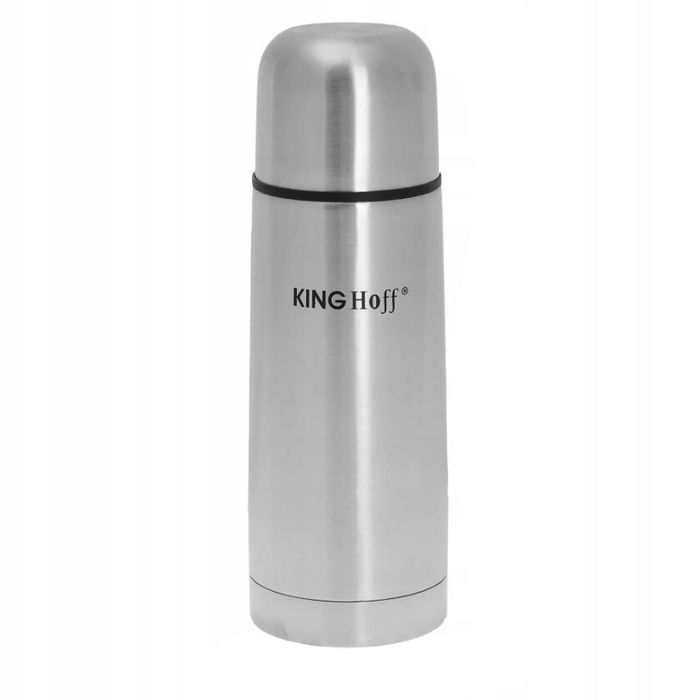 Termos din inox argintiu cu pereti dubli, capacitate 350 ml, husa de