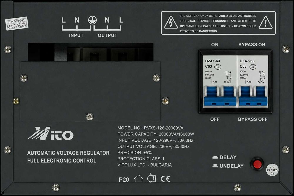 20 KVA ( 16KW ) МОНОФАЗНИ  НИСКОВОЛТАЖНИ Симисторни/TRIAC/ Стабилизатори на ток и напрежение в диапазон 120V-290V с Електронно управление, LED дисплей