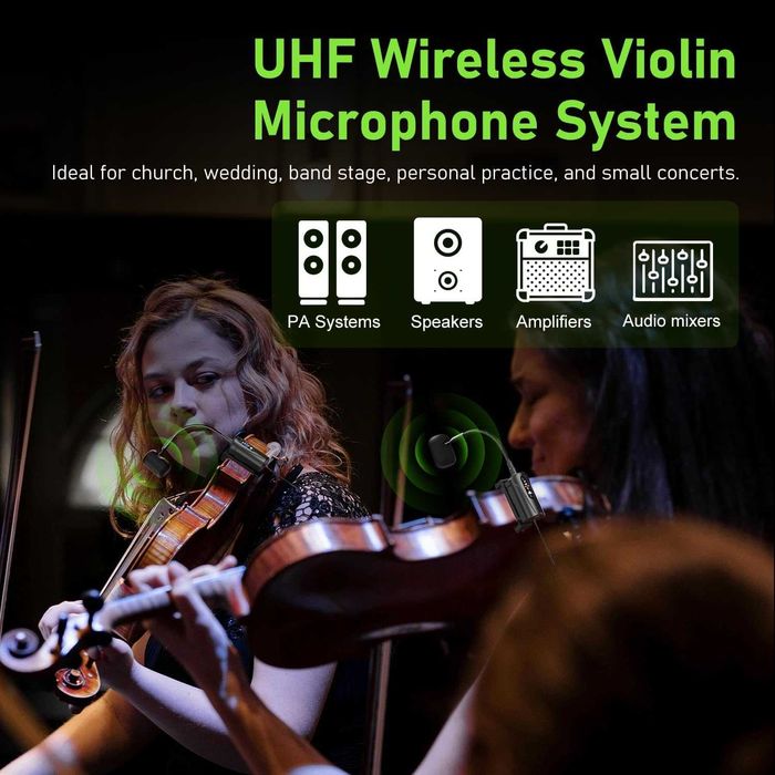 Двоен UHF безжичен микрофон за цигулка с щипка 2 предавателя, Q2/VT-5