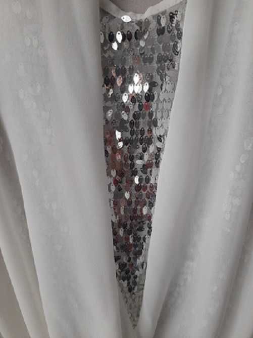 Bluza eleganta din voal alb cu top din paiete argintii, marimea L