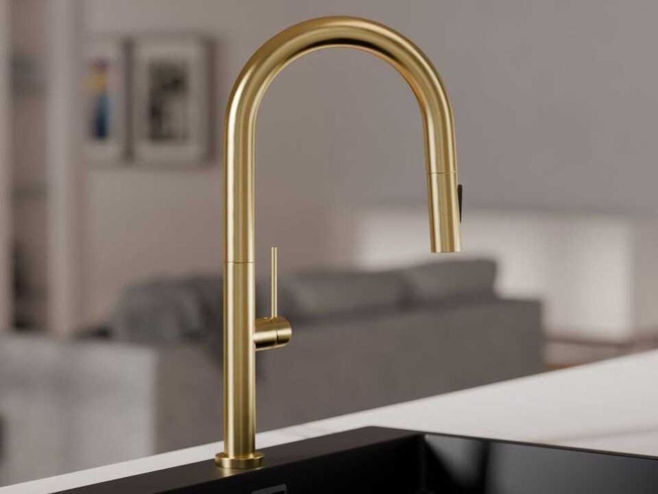 Златен смесител за кухня с изтегляща глава, 2 режима на струя - 9020