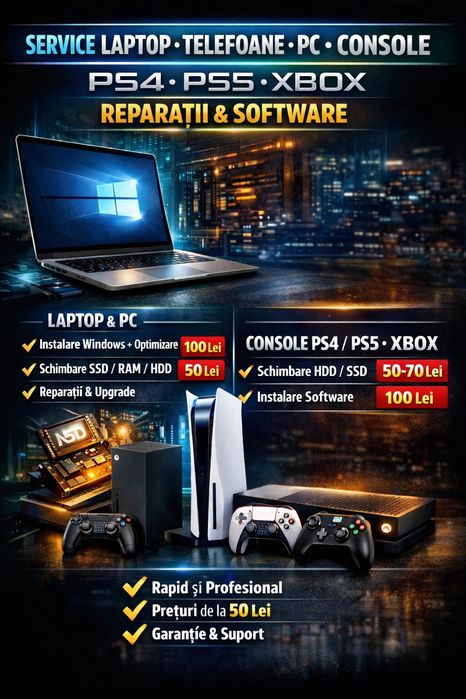 Service Laptop • PC • Console PS4 PS5 Xbox – Reparații & S