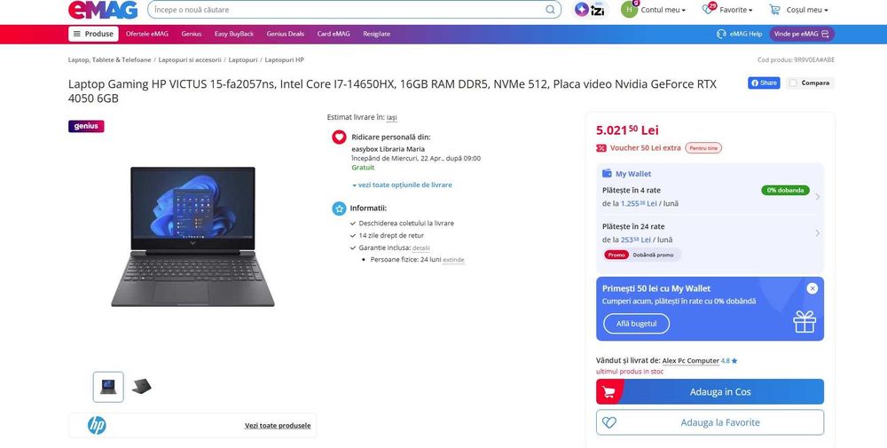 Laptop Gaming HP VICTUS cu i7-14650HX , rtx 4050 , 144 hz , Garantie