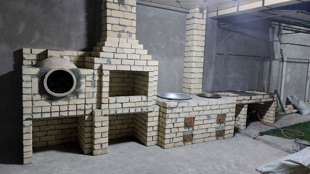 Учок тандир барбикю хохлаган дизайнда камин ва печкалар