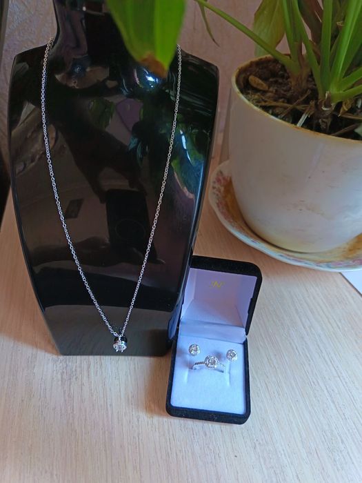 Серебро 925 проба комплект цепочка, кулон, серёжки, кольцо