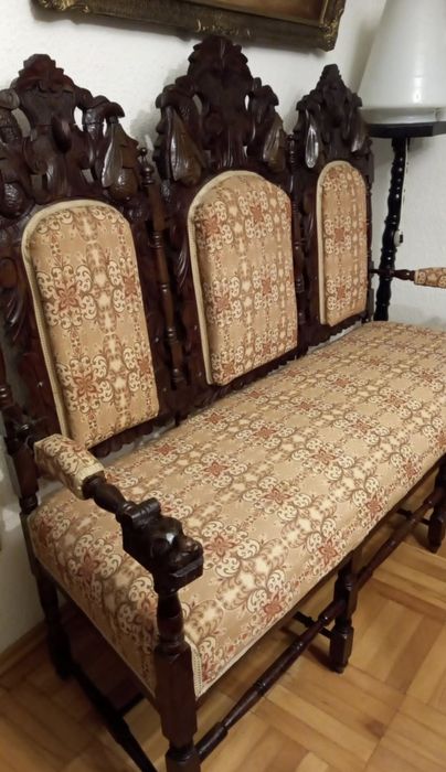 Set / Mobilier vintage din lemn masiv sculptat stil Henri II / Neo-Renaștere