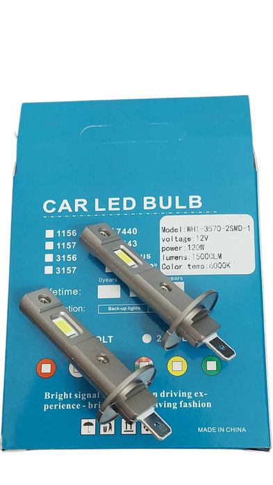 Set 2 becuri LED H1 H3 H7 H11  120W  12V lumina alb-rece, 6000k