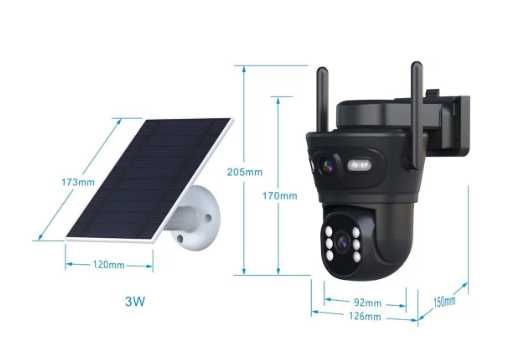 Соларна камера, видео и аудио наблюдение, двойна, въртяща, Wi-Fi, 2x6MP, IP65, ICSEE