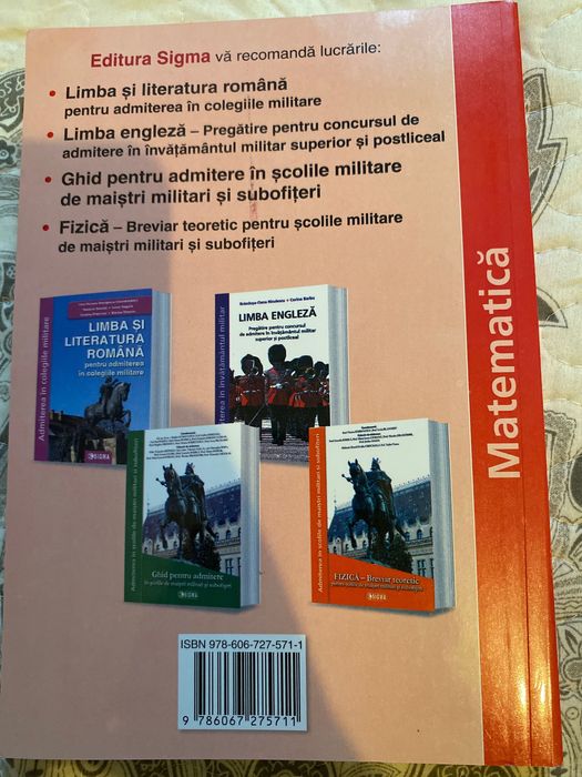 cărți pentru admiterea în liceele militare română și matematică.