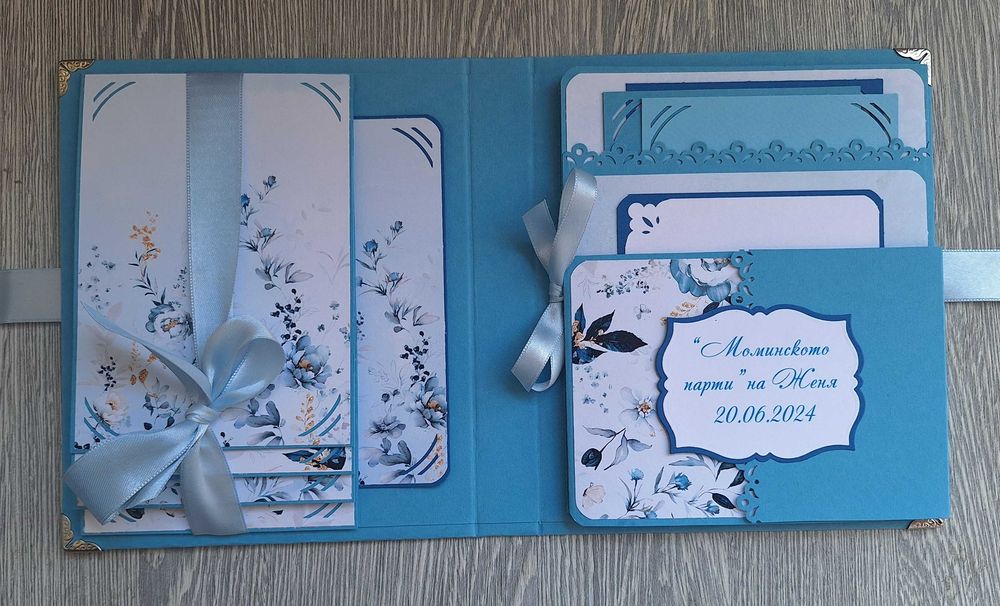 Мини албум "Нежни цветя" в синьо, ръчна изработка /11.47