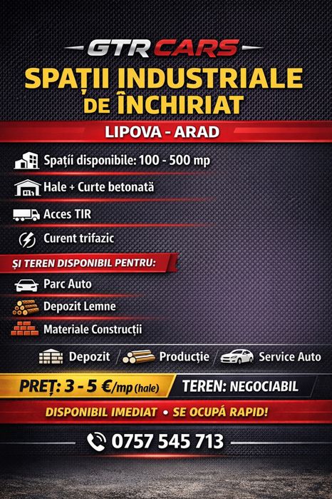 Inchiriez spatii industriale / hale/ teren in Lipova !